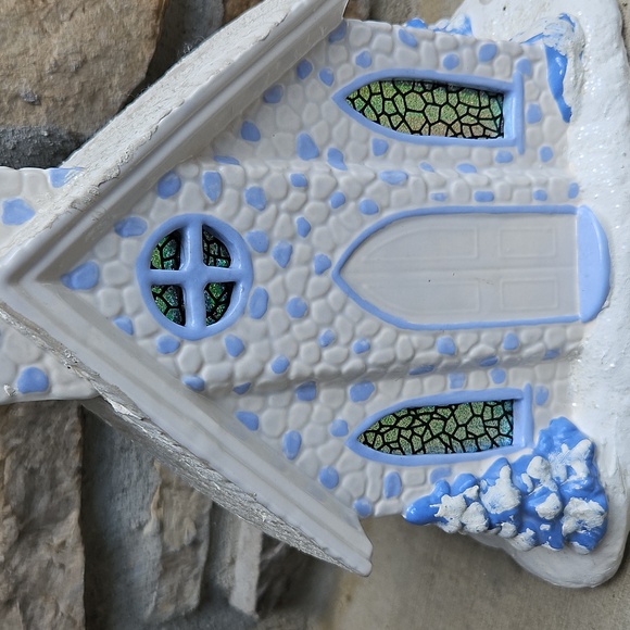 Ceramic Church White Blue Holiday Decor Light Cord Vintage Christmas Decoration - Picture 2 of 12